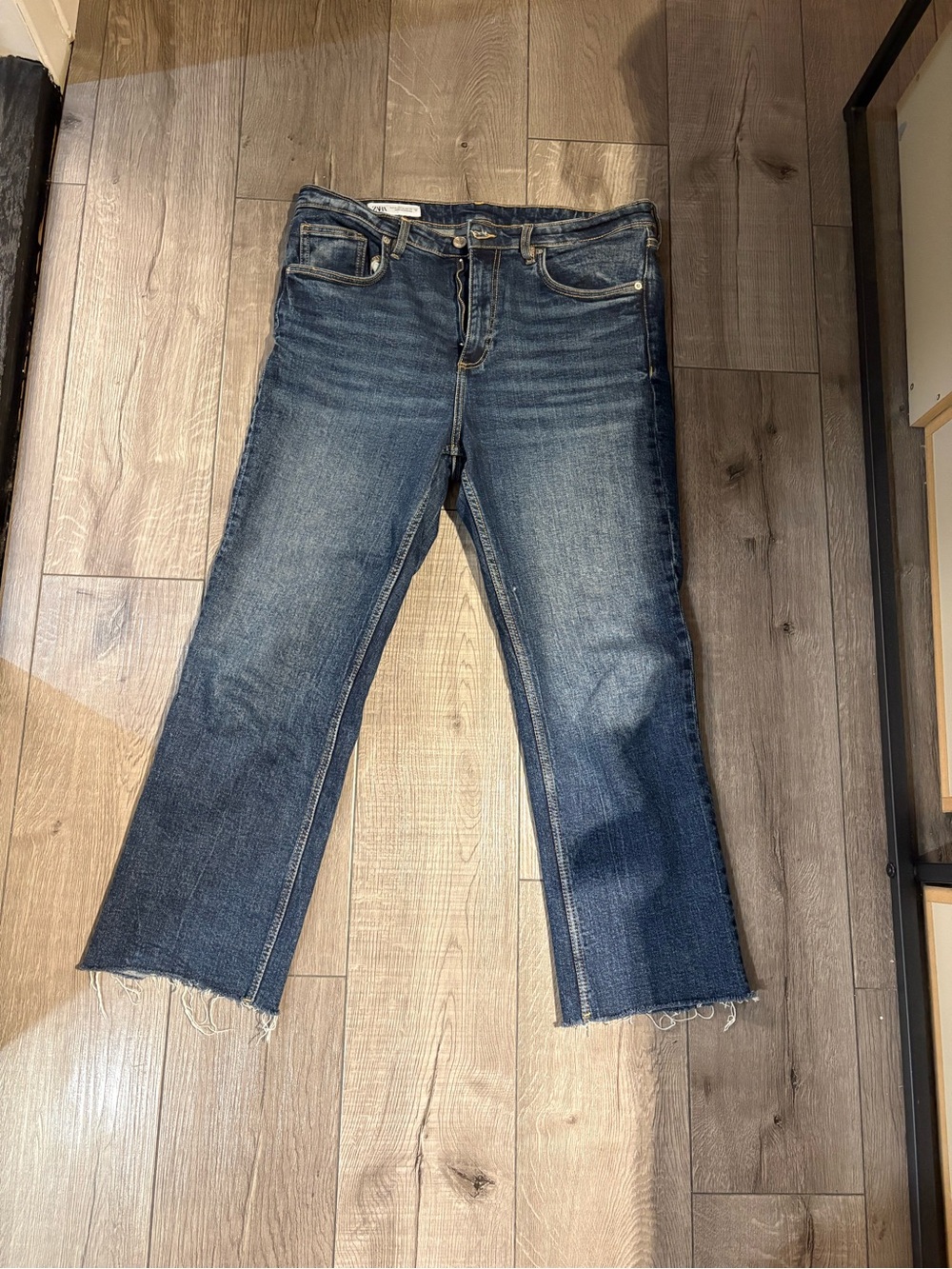 Zara Dark Blue Boyfriend Jeans with Raw Hem